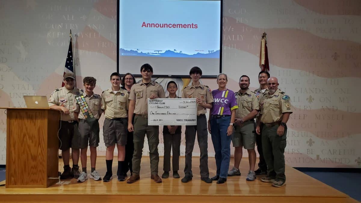 NWCC Donation to Scout Troop 230 for Supporting 2024 Katy Flatland Century NWCC Donation to Scout Troop 230 for Supporting 2024 Katy Flatland Century