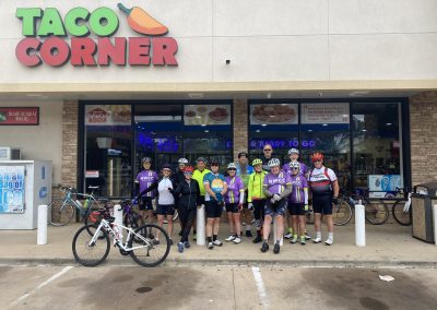 Cycling In Houston - NWCC Recent Activities Gallery 662 Cycling group from Northwest Cycling Club at Taco Corner restaurant, showcasing community and cycling camaraderie.