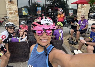 Cycling In Houston - NWCC Recent Activities Gallery 513 Cycling club members enjoying a break at a café after a group bike ride in Northwest Oregon.
