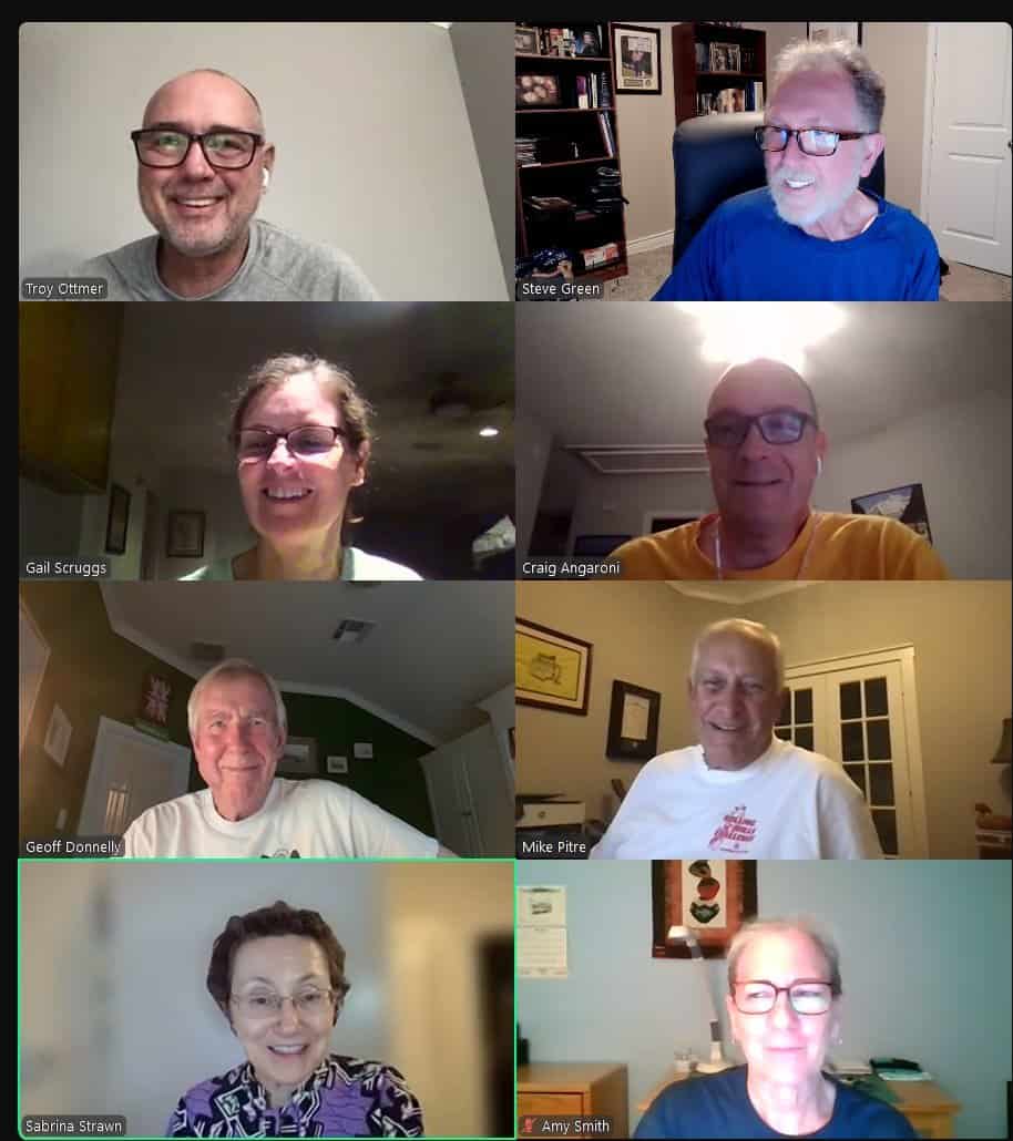Active Northwest Cycling Club members participating in virtual meeting, showcasing community and passion for cycling.