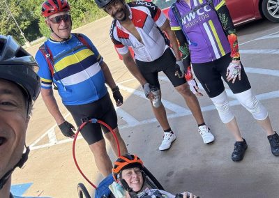Cycling In Houston - NWCC Recent Activities Gallery 356 Vibrant group cycling members posing after a ride with NWCC Houston, showcasing inclusive cycling community and scenic outdoor setting.