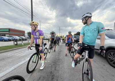 Cycling In Houston - NWCC Recent Activities Gallery 259 Cyclists gathering during Northwest Cycling Club group ride in Seattle, celebrating community and cycling fun.