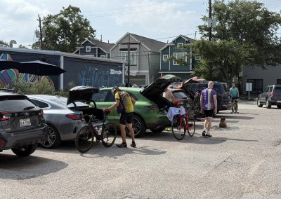 Cycling In Houston - NWCC Recent Activities Gallery 256 Cycling enthusiasts preparing at a parking lot for a Northwest Cycling Club ride.