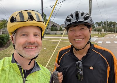 Cycling In Houston - NWCC Recent Activities Gallery 111 Friendly cyclists from Northwest Cycling Club wearing safety helmets on a neighborhood ride.
