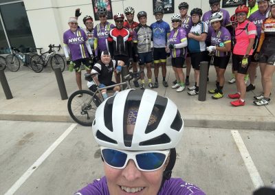Cycling In Houston - NWCC Recent Activities Gallery 38 Group cycling team at Northwest Cycling Club, Houston, with cyclists in colorful gear and bicycles.
