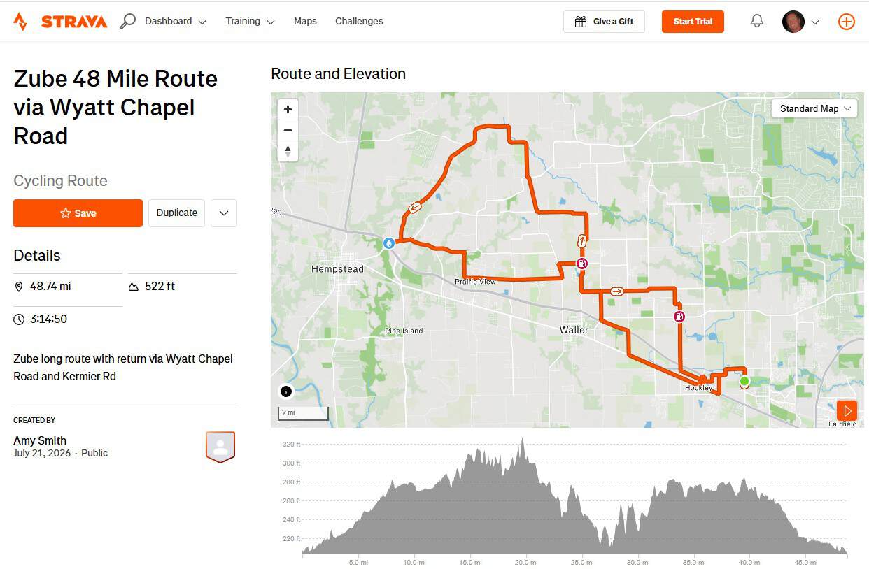 Zube 48 Mile Route via Wyatt Chapel Road Zube 48 Mile Route via Wyatt Chapel Road