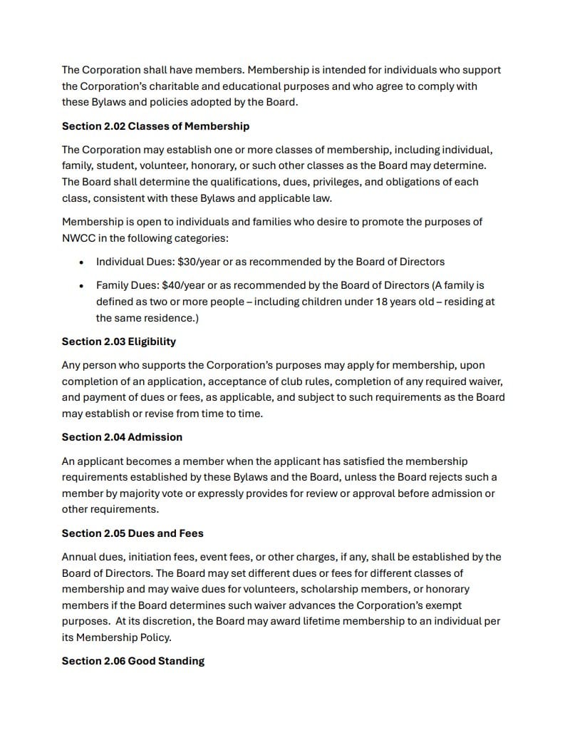 BYLAWS OF GREATER WEST HOUSTON CYCLING CLUB NONPROFIT CORPORATION