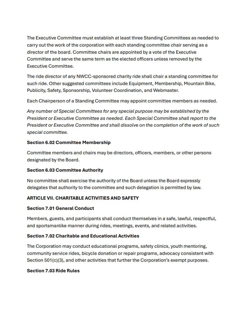 BYLAWS OF GREATER WEST HOUSTON CYCLING CLUB NONPROFIT CORPORATION
