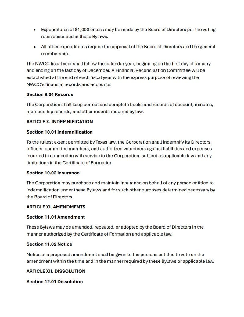 BYLAWS OF GREATER WEST HOUSTON CYCLING CLUB NONPROFIT CORPORATION