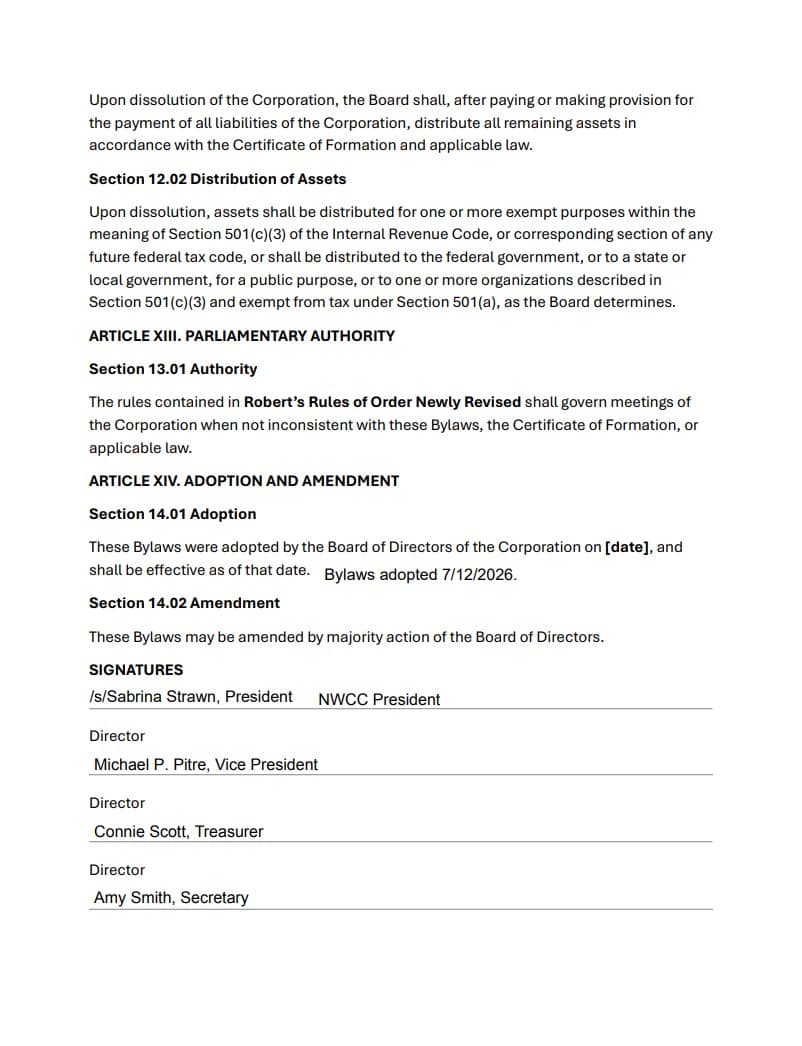BYLAWS OF GREATER WEST HOUSTON CYCLING CLUB NONPROFIT CORPORATION